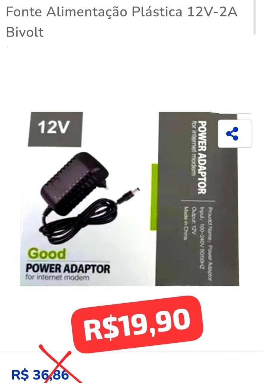 Fonte Alimentação 12V-2A Bivolt - Adaptador para Modem
