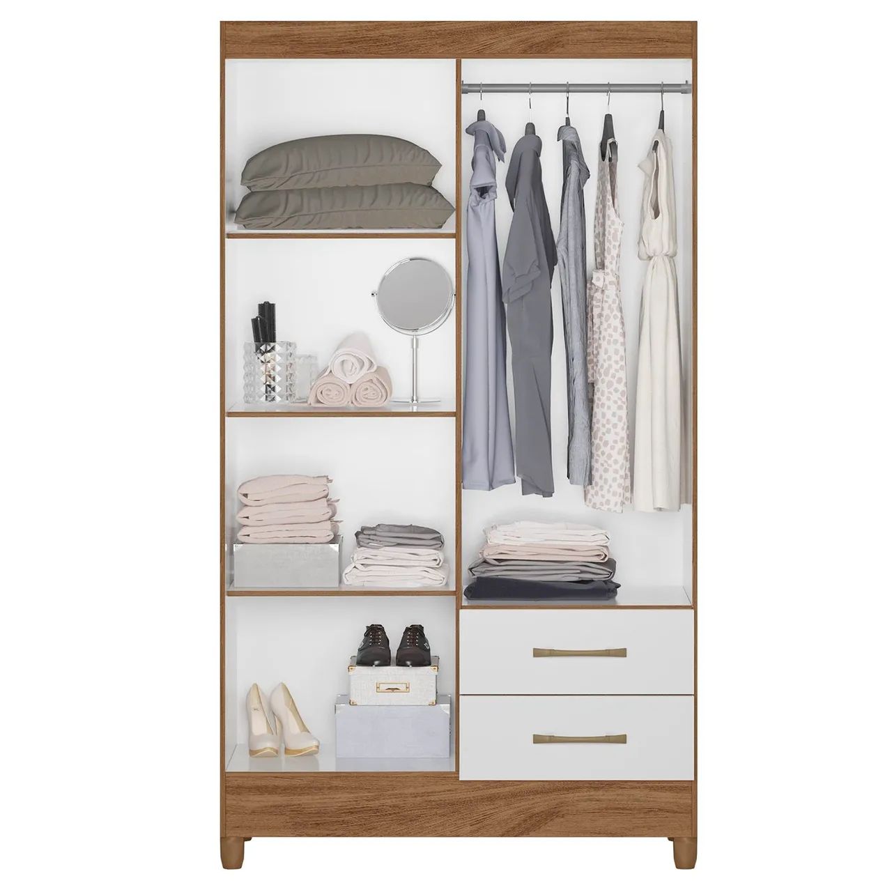 Guarda-Roupa 4 Portas com 2 Gavetas - Bege e Cinza - Foto 4