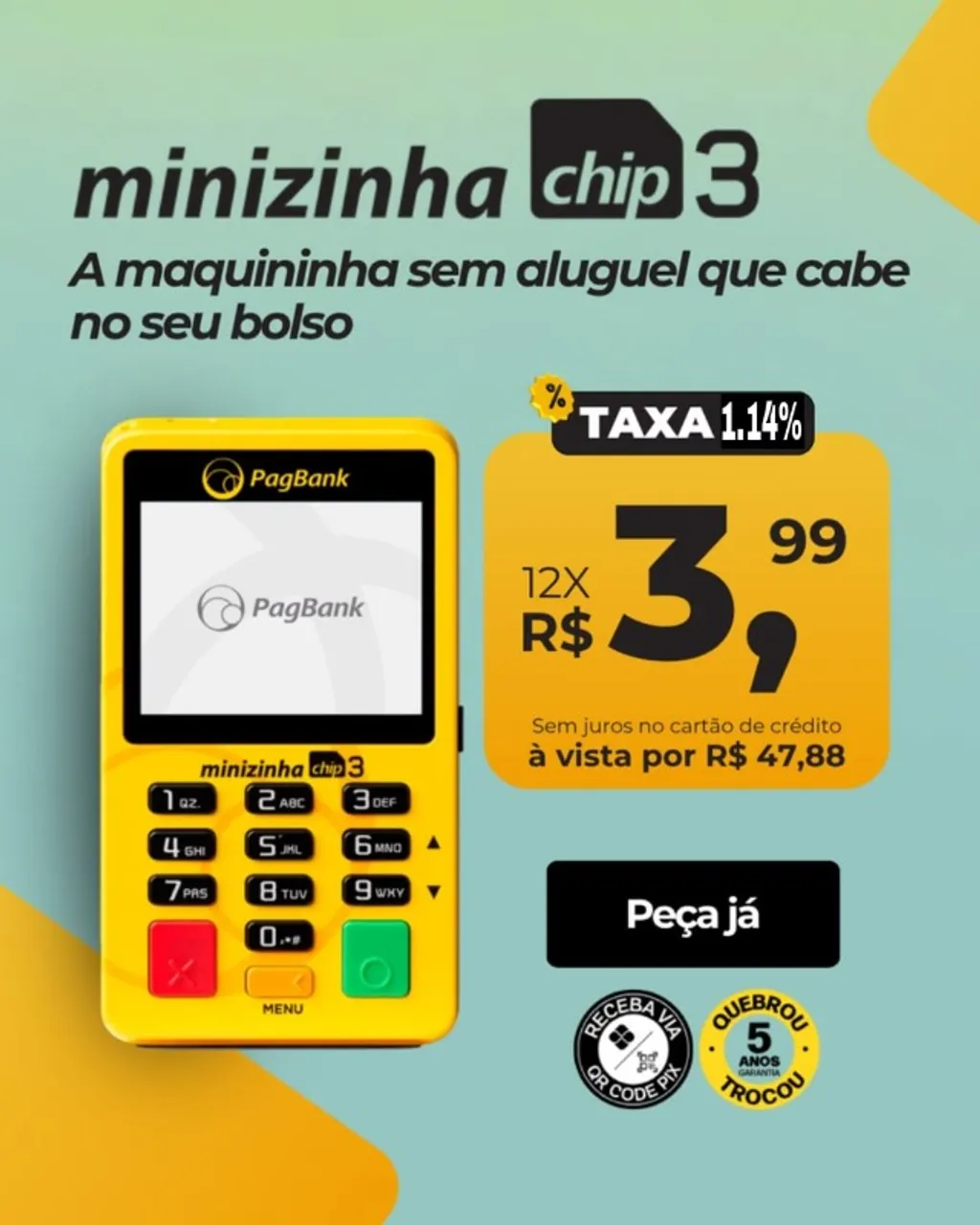 Máquina de Cartão Minizinha Chip 3 - Pronta Entrega