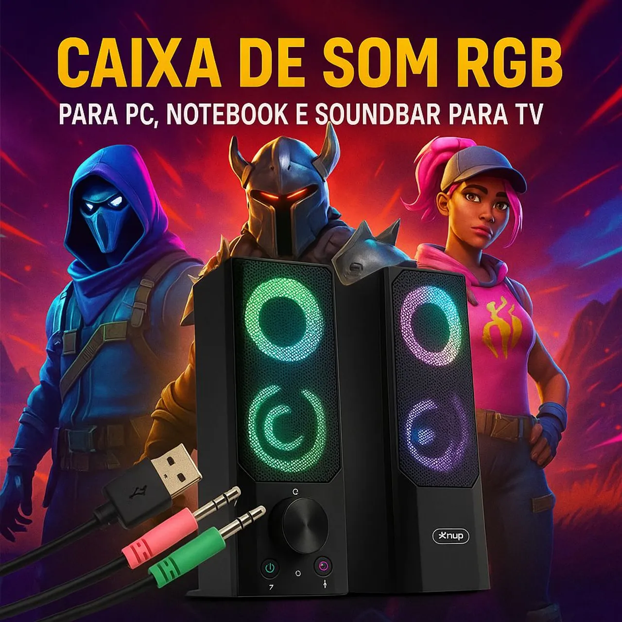Caixa de Som RGB para PC, Notebook e Soundbar para TV
