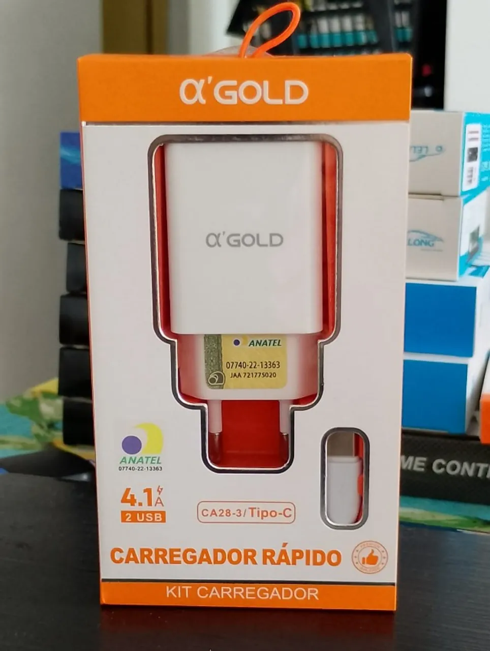 Carregador Rápido Tipo C Fonte Com Dois USB + Cabo
