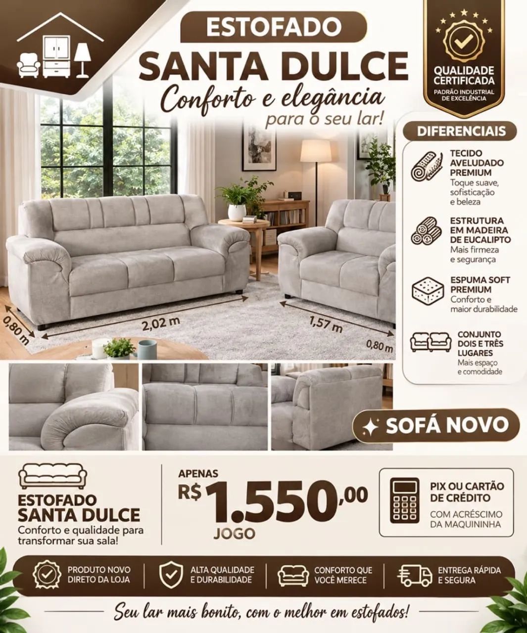 SOFÁS DE 2 e 3 LUGARES NOVOS 