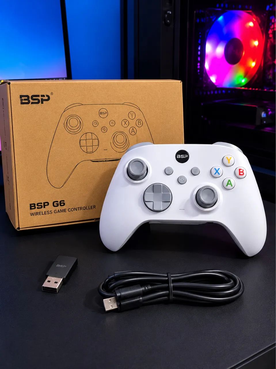 Controle BSP G6 Branco Sem Fio Bluetooth 5.3 | Hall Effect | PC, Switch, Android e iOS