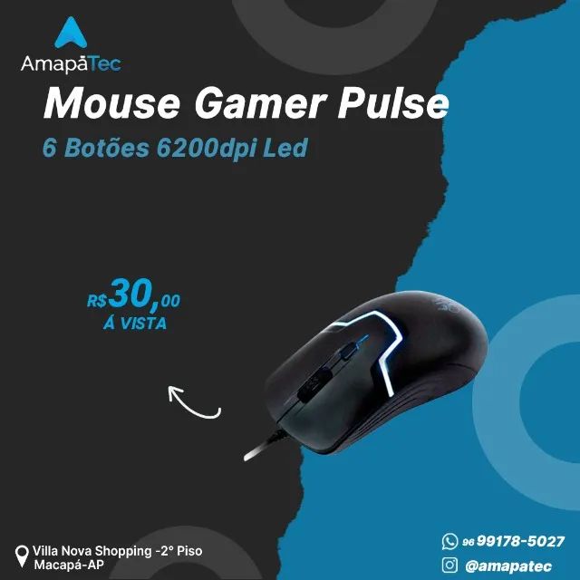 Mouse Gamer Pulse Com fio 6 Botões 6200dpi