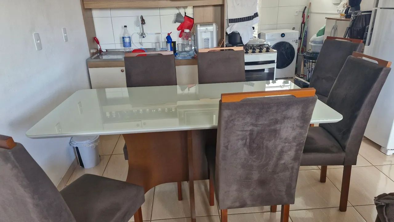 MESA DE JANTAR 6 LUGARES COM TAMPO DE VIDRO - Foto 2