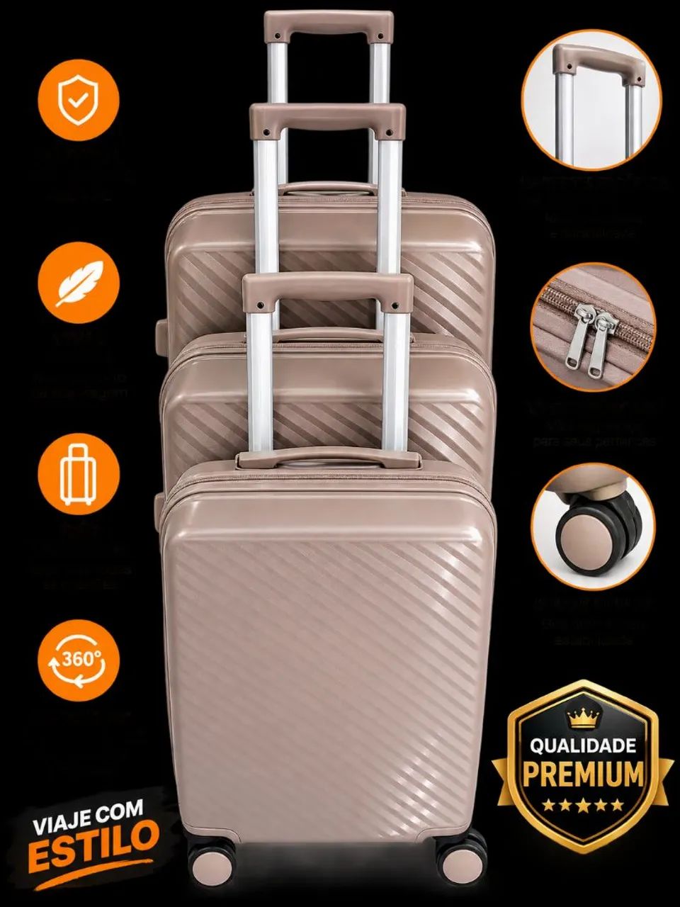 Kit 3 malas de viagem premium PMG