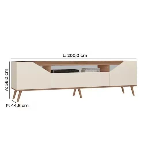 Rack Danielle 100% MDF Tuboarte 3 Porta e Pés Estilo Retrô - Off White - Foto 2
