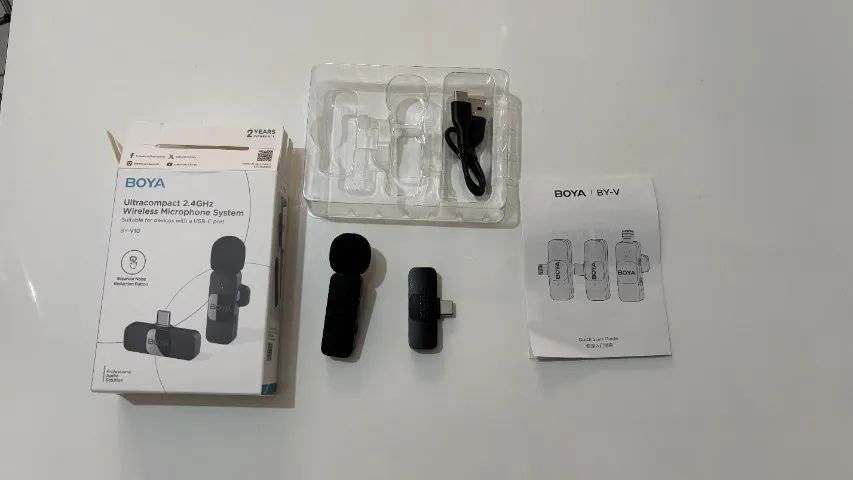 Microfone BOYA BY-V10 sem fio USB-C completo com caixa - Foto 3
