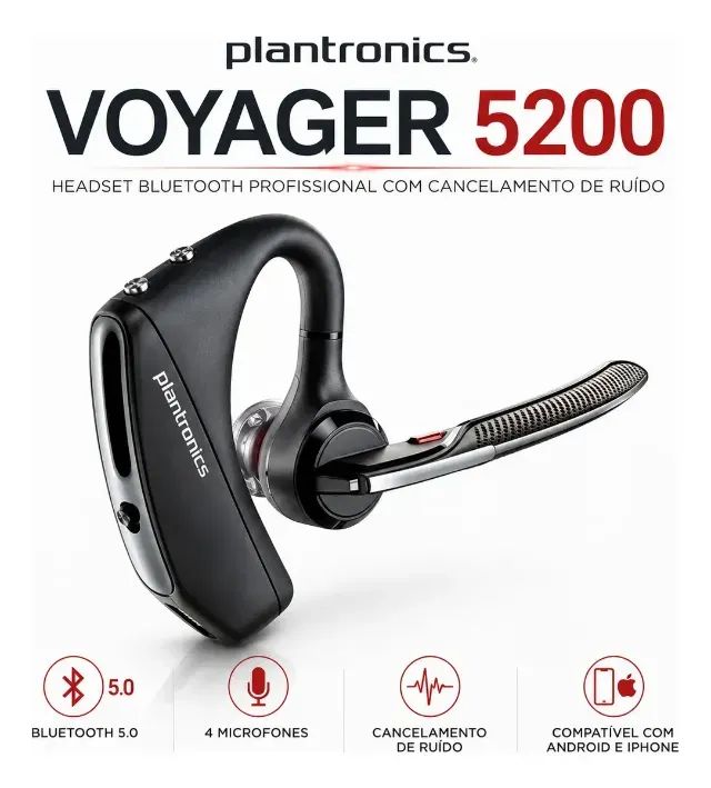Headset Plantronics Voyager 5200-uc Bluetooth preto