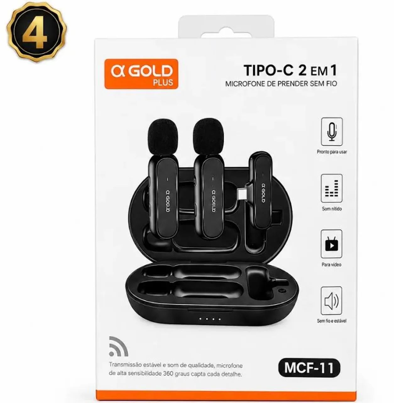 Microfone de Lapela Sem Fio Duplo a'Gold Plus MCF-11 (Tipo-C 2 em 1) Profissional - Foto 2
