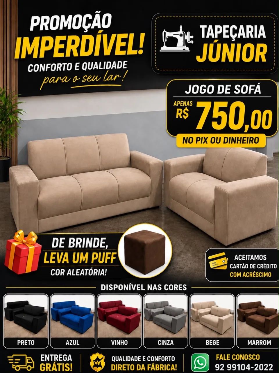 Jogo de sófa novos 750,00