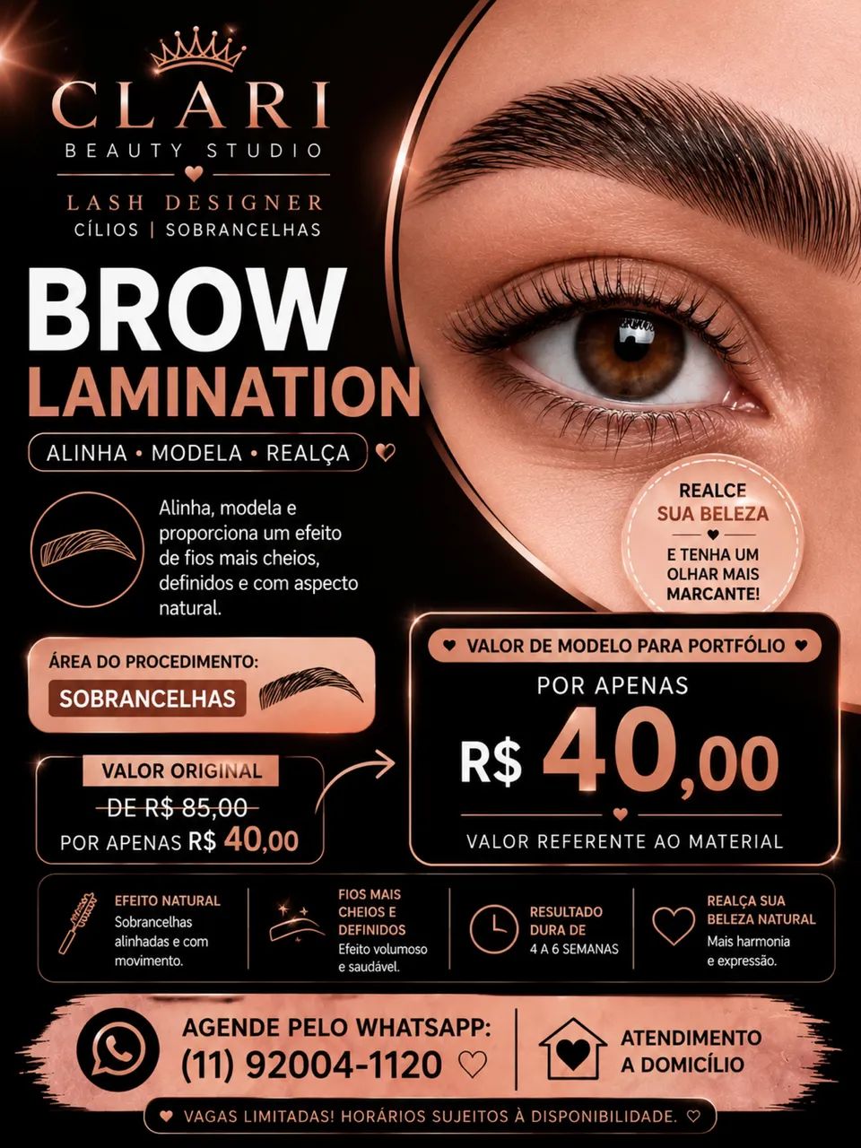 SEJA MODELO DE SOBRANCELHAS E CÍLIOS | EFEITO LEVANTADO E NATURAL COM VALOR ESPECIAL! - Foto 2