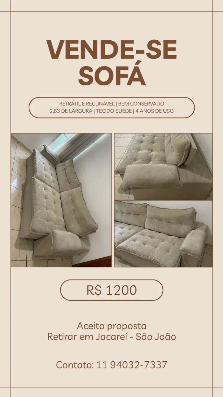 Sofá retrátil e reclinável 2,93