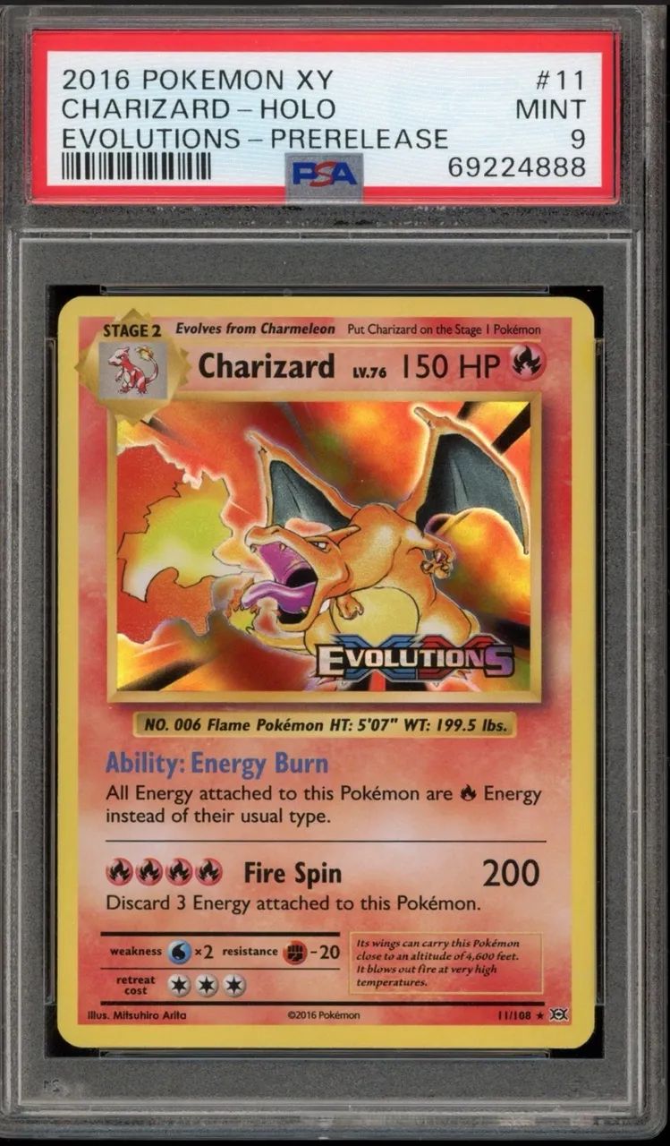Pokemon Charizard XY Evolutions Prerelease Holo Rare Promo #11 PSA 9 Mint