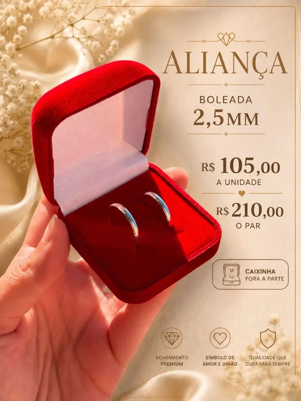 Aliança Boleada 2.5mm Prata 925 (unidade)