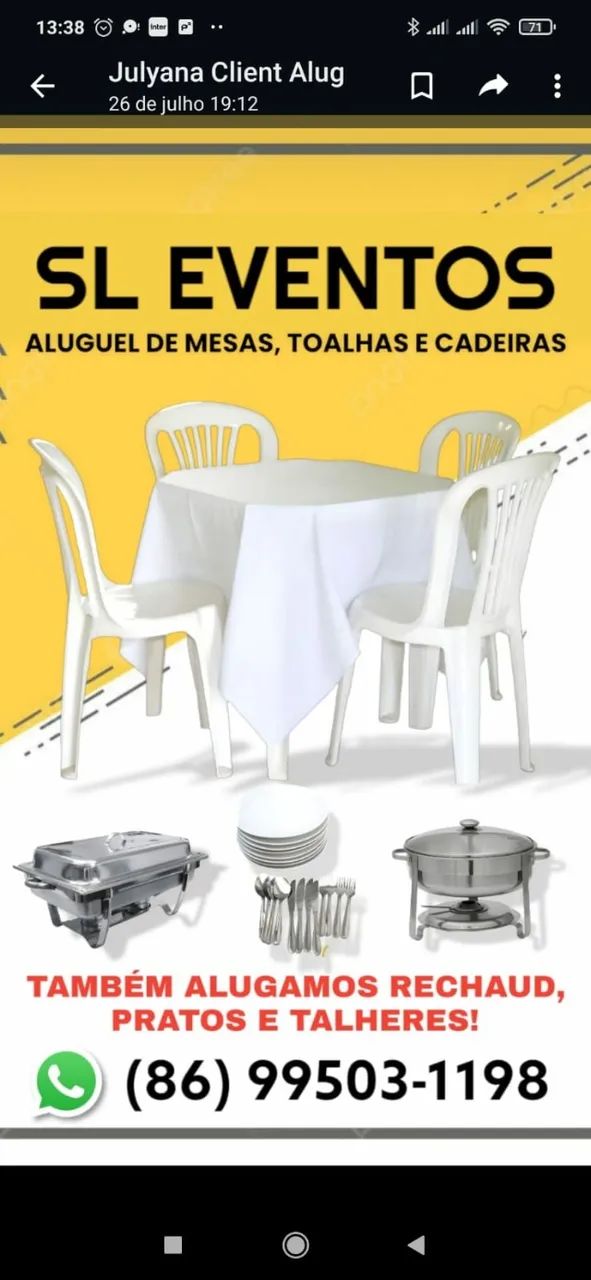 Aluguel mesas e cadeiras