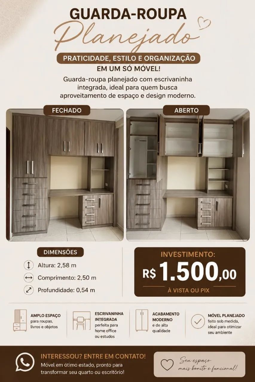Guarda-roupa planejado MDF alta qualidade. 