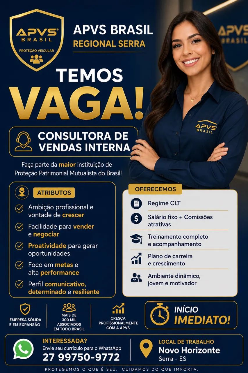 Vaga Para Consultora de Vendas 