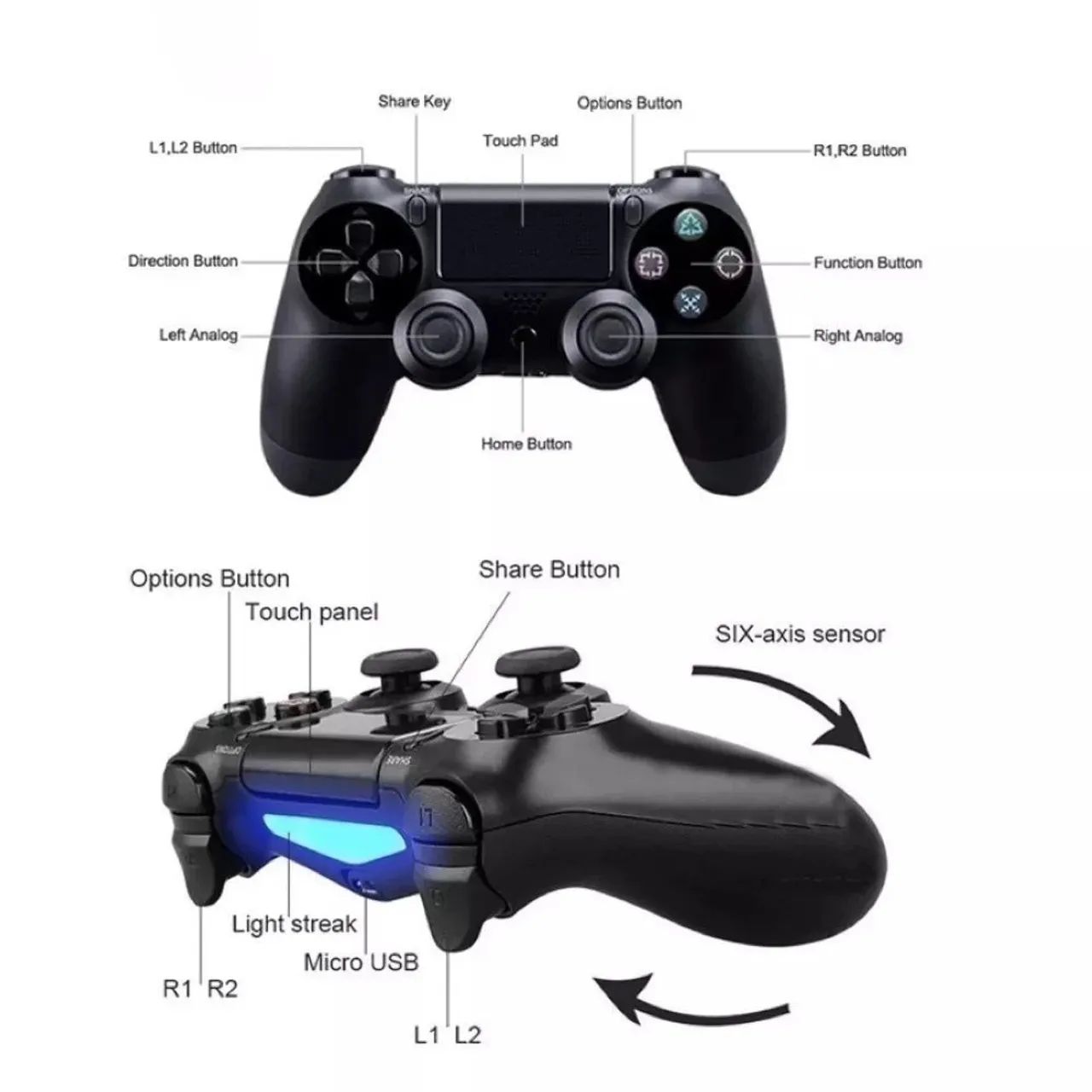 Controle Sem Fio Compatível com PS4 Recarregável com Cabo USB - Foto 4