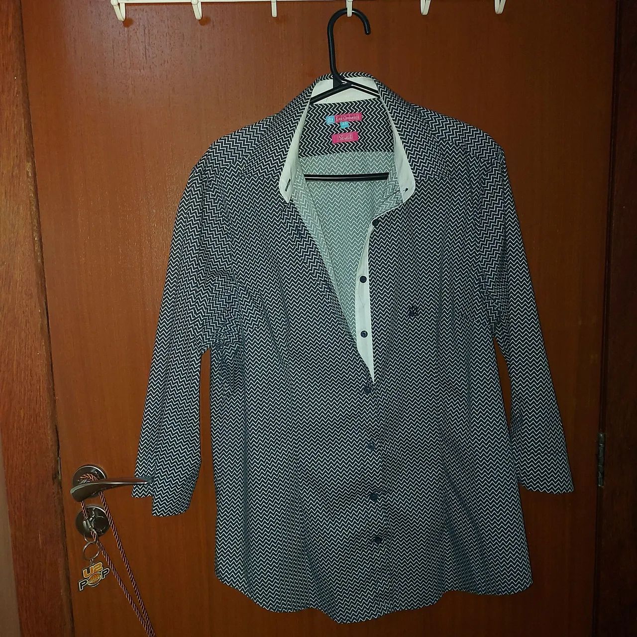 Camisa Les Chemises,azul e branco, tam 46, mangas 3/4, algodão com Stretch - Foto 2
