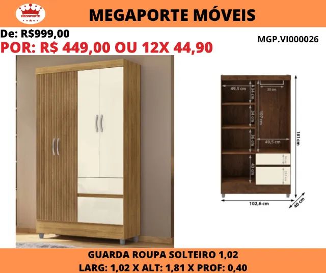 GUARDA ROUPA SOLTEIRO 4 PORTAS 
