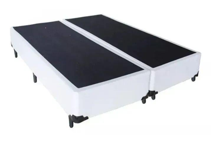 Cama Base Box Casal Bipartido Corino Branco