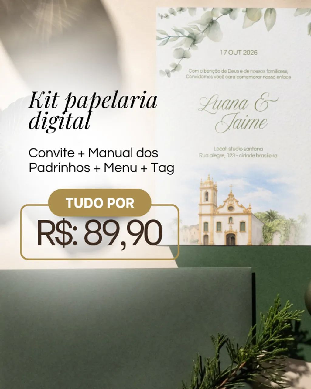Convite de casamento + Manual + Menu + Tag