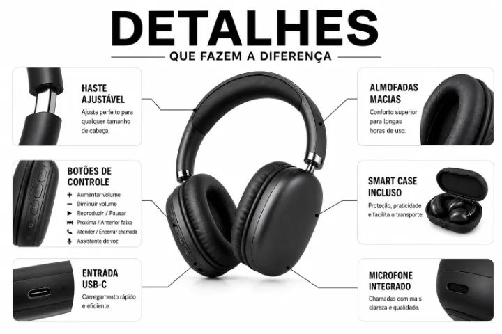 Fone Bluetooth Headphone Over Ear com Smart Case Estilo AirPods Max - Foto 4