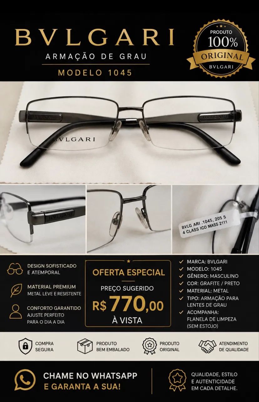 Armação BVGARI Original Nova- $770