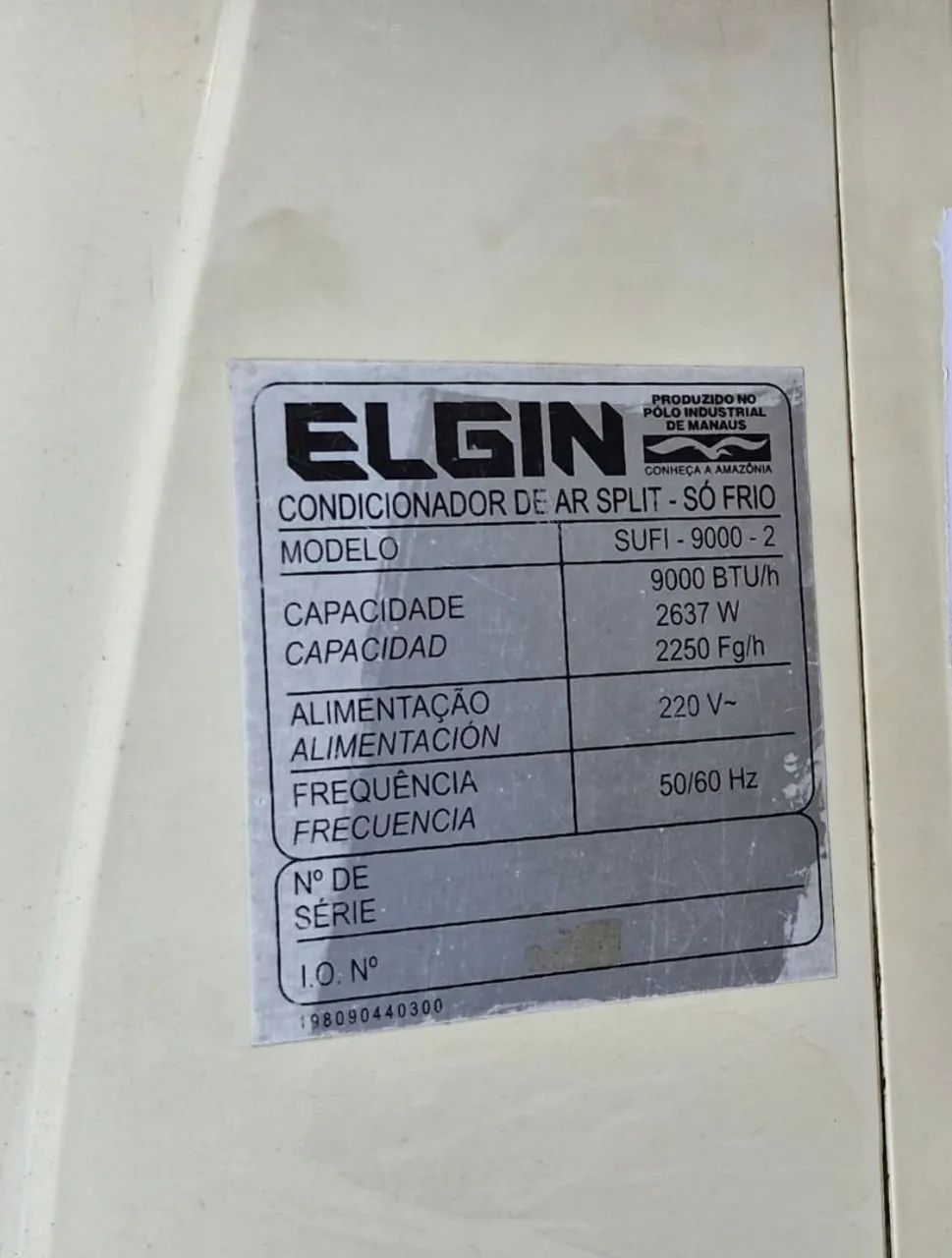 Ar Condicionado  Split - ELGIN  9.000 BTUS - Usado