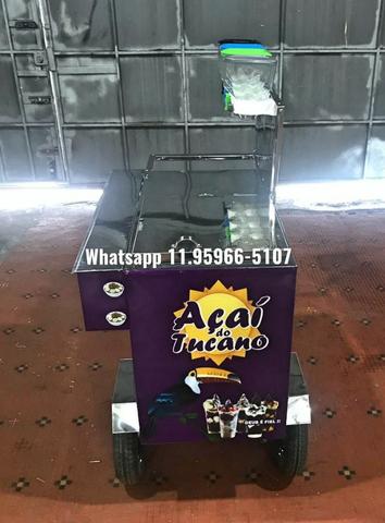 Carrinho de Açai em Aço Inox com Roda para Andar na rua