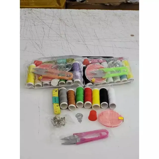 kit costura com 31pçs 7 tubos de linhas agulhas e tesoura fita metrica hu72110