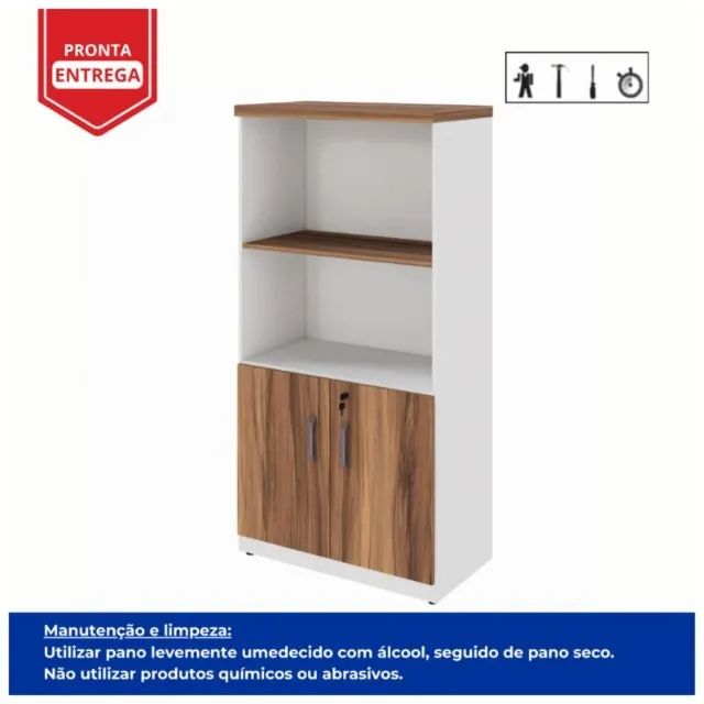 Armário De Escritório Alto Semi Aberto Nogal Sevilha Preto Organizador Moderno 34316 - Foto 4