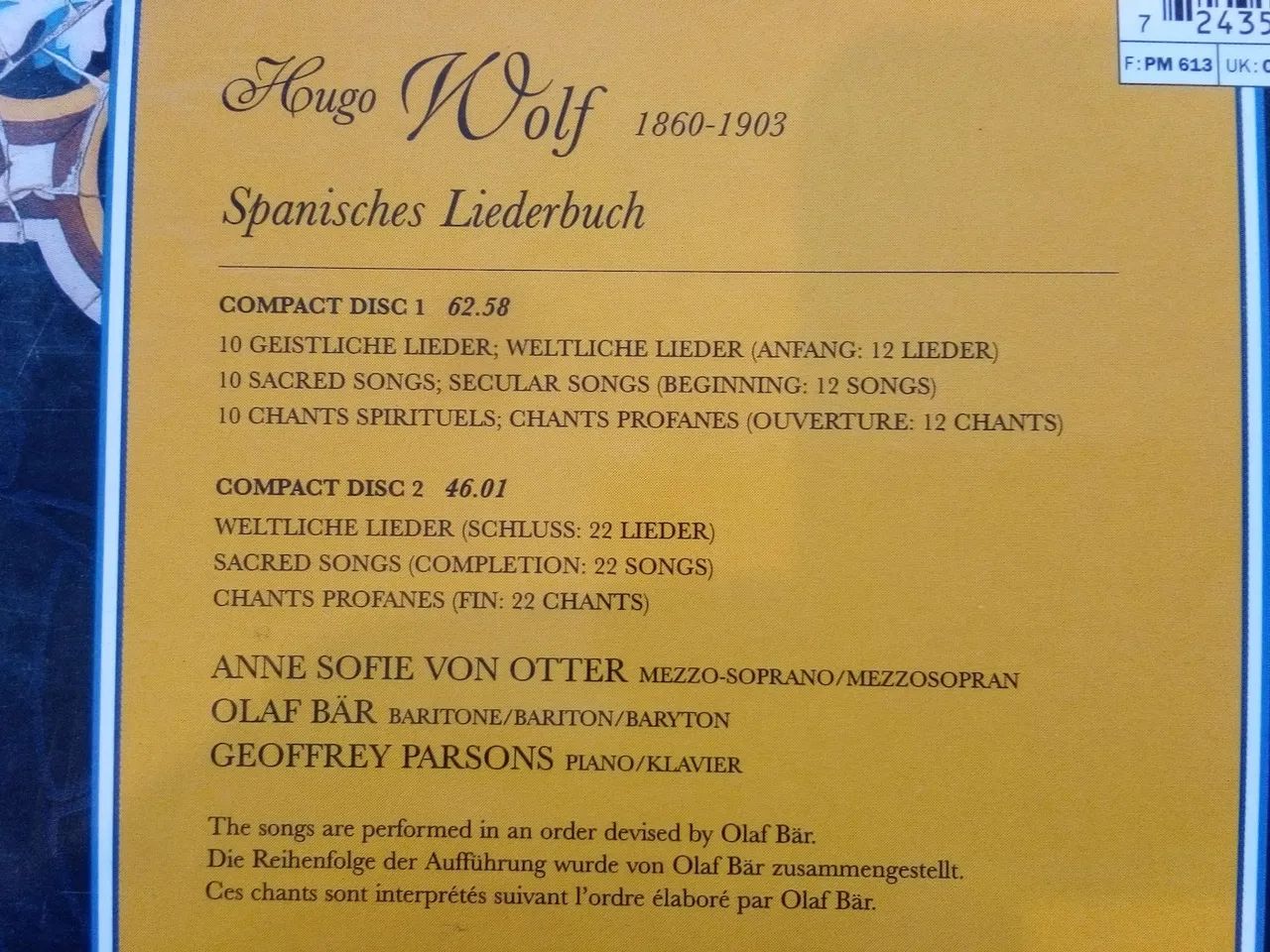 Cd duplo Wolf Spanisches Liederbuch Anne Sofie Von Otter cd original importado da Europa r - Foto 3