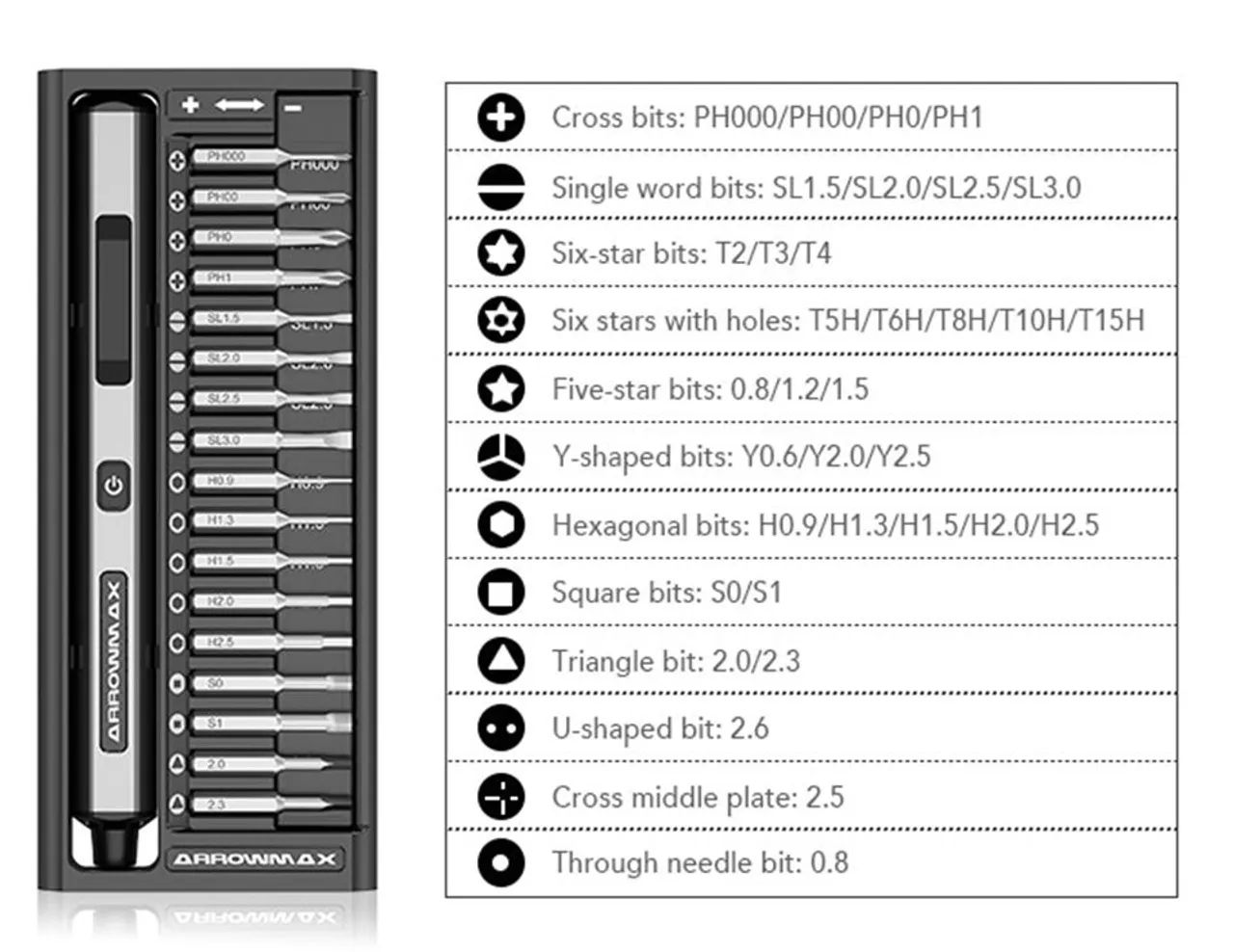 Kit Profissional Chave Elétrica de Precisão Smart Arrowmax SES PRO c/ 34 bits Magnéticos - Foto 2