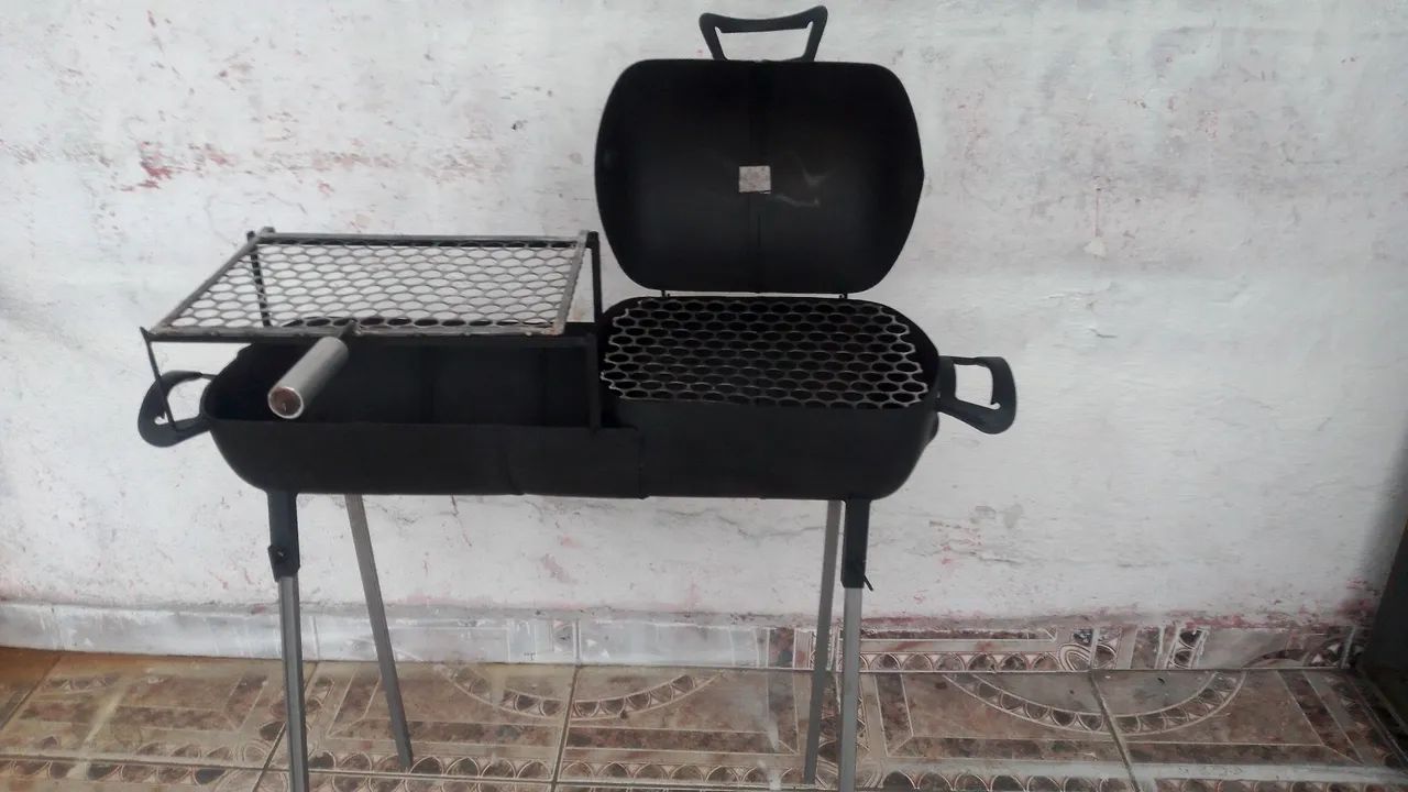 Churrasqueira de aço com grelha de inox 25 x 70 cm 2 grelhas  - Foto 2