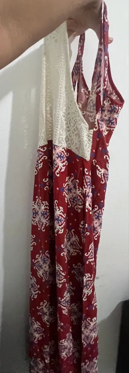 Vestido vermelho estampado longo 