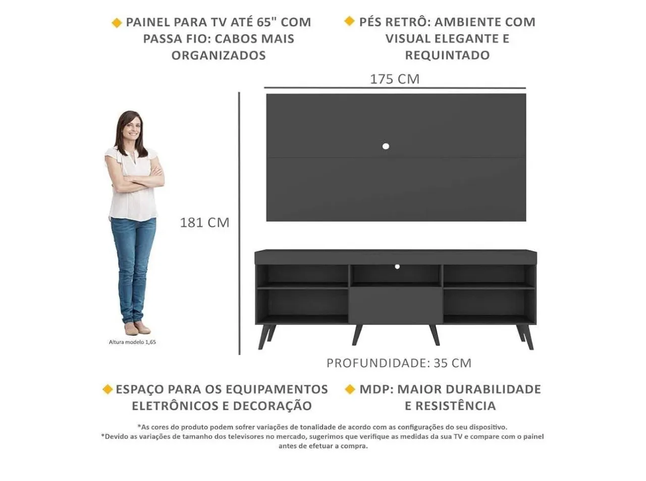 Painel para TV até 65" com design retrô e funcional