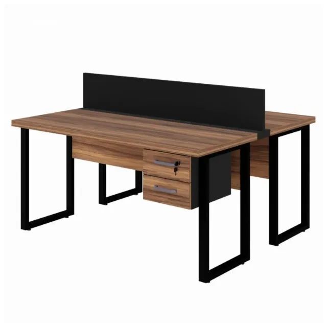 Estação de Trabalho 2 Lugares 1,50×1,35m c/ Gavetas Tomada Pé Quadro Nogal Sevilha 63099