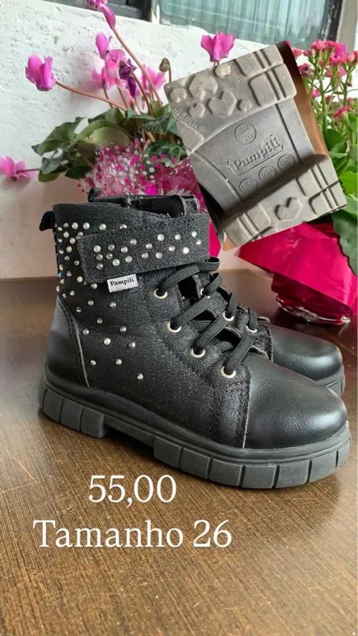 Bota Infantil Preta com Strass - Tamanho 26