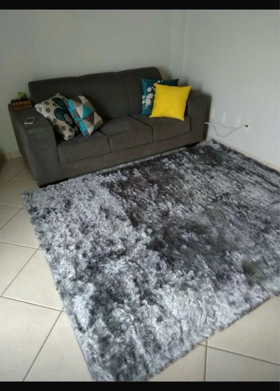 Tapete Shaggy Peludo Cinza para Sala - Foto 5