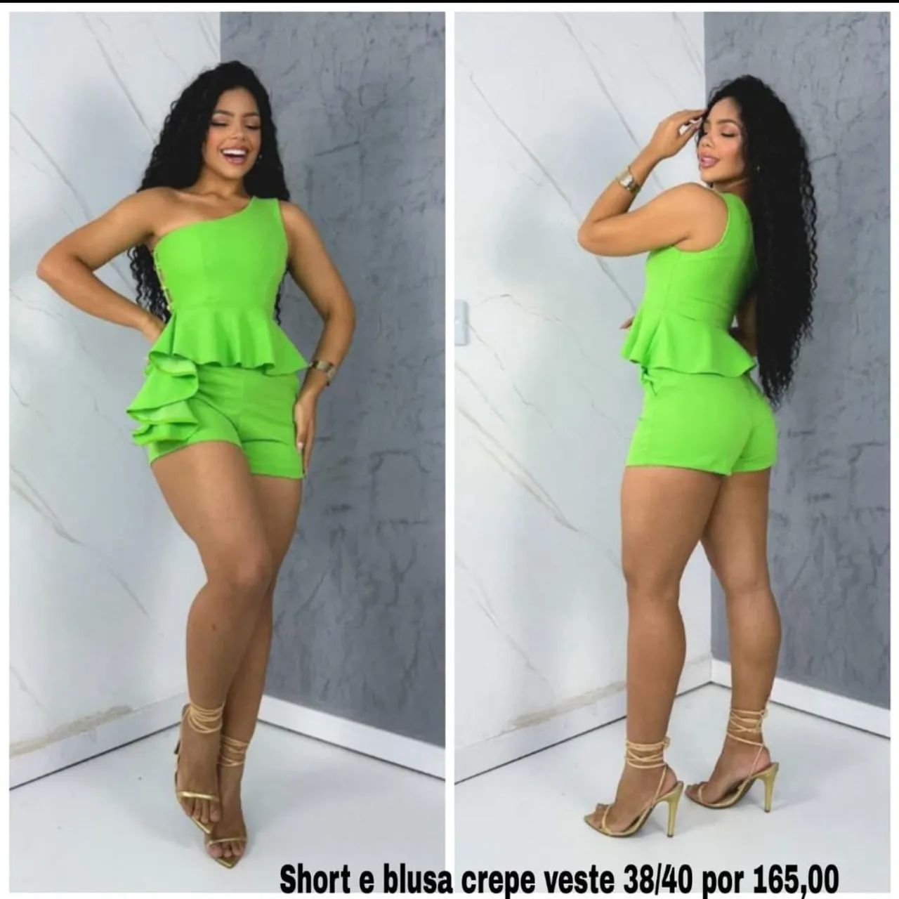 Conjunto Short e Blusa em Crepe Verde - por R$125,00 no pix ENTREGA GRÁTIS 