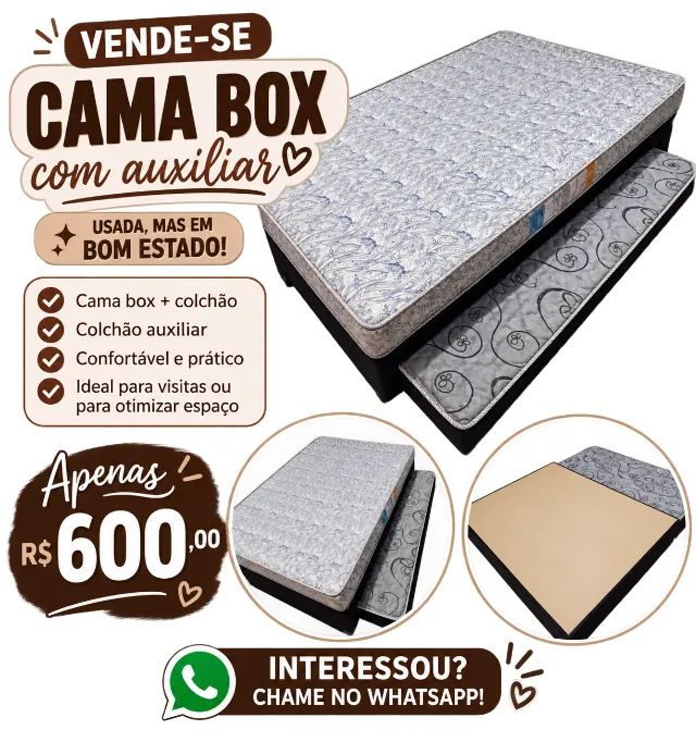 Cama box com colchão e auxiliar
