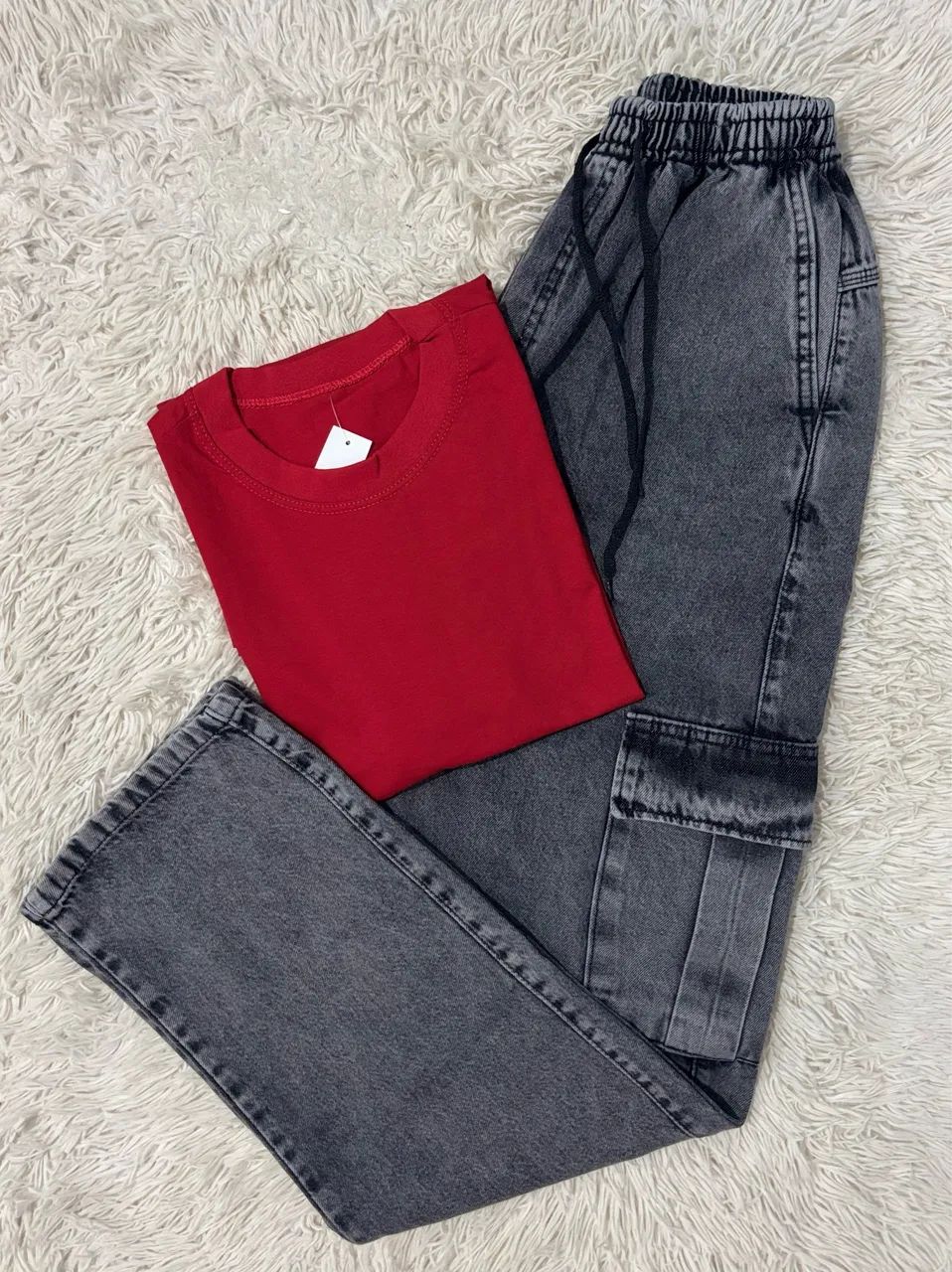 Kit M Camisa Over e Calça Cargo Baggy 