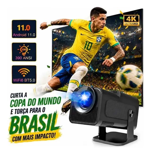 Projetor HY320 Hardline Smart TV Android WiFi 6 390 ANSI Lumens Full HD Suporte 4K