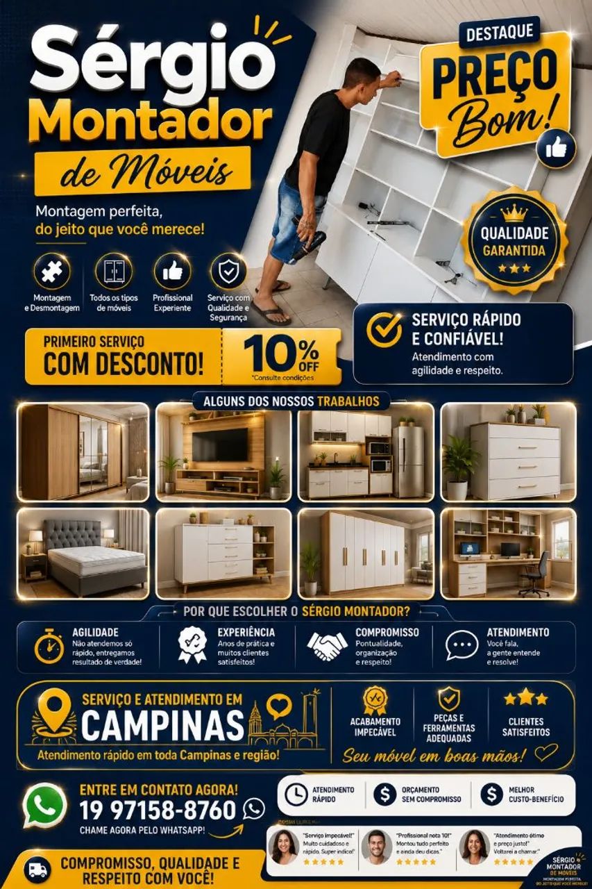 MONTADOR DE MÓVEIS, PREÇO BOM E QUALIDADE GARANTIDA.