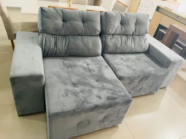 SOFA RETRATRIL E RECLINAVEL 2.30 MT EM VELUDO CINZA