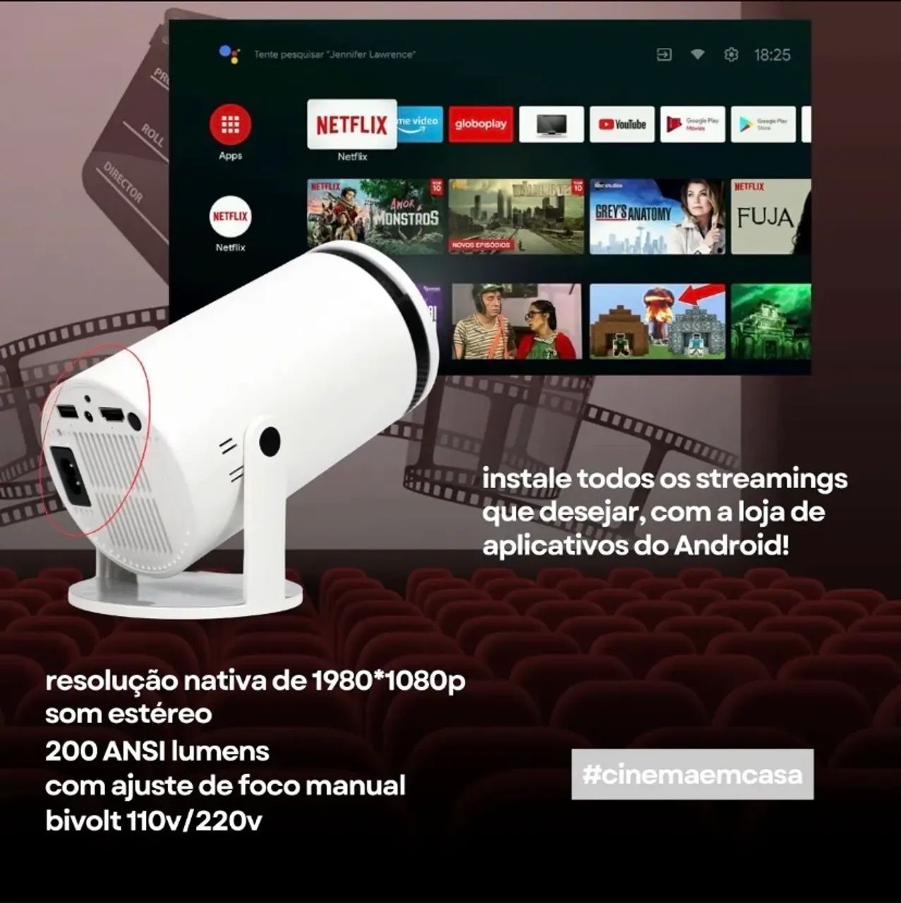Projetor Smart Portátil Full Hd 4k Bluetooth Android Wifi  - Foto 2