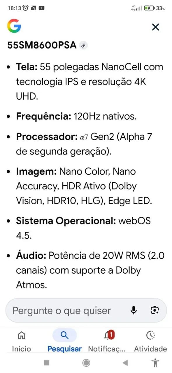 TV LG 55 Polegadas Borda Infinita NanoCel 4k Bluetooth  - Foto 4