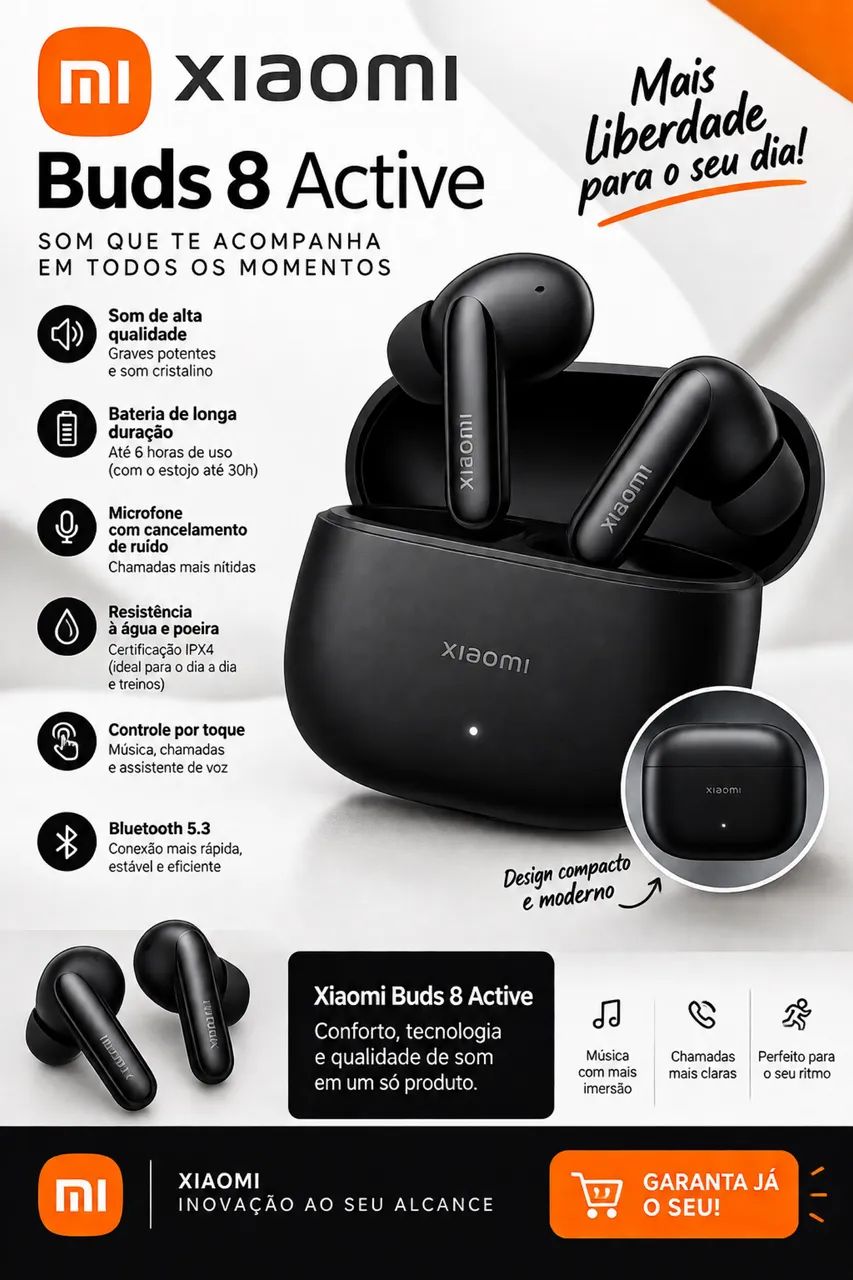 Fone Xiaomi Buds 8 Active preto  - Foto 2